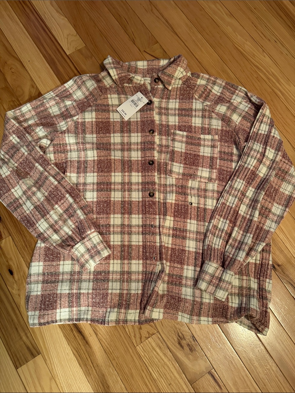 Women's Plaid Button-Front Blouse - Burgundy & Cream